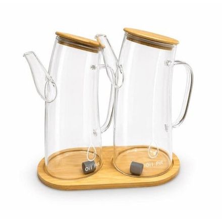 Ensemble De Bouteilles D’huile En Verre 2 En 1 Avec Support En Bois – Anti-goutte 350-400ml thumbnail 1