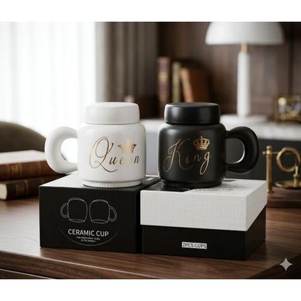 2 Tasses À Café En Céramique “king & Queen ” Coffret Cadeau De Mariage Pour Mariée Et Marié - Matching His Hers Cups - Parfait Pour Lanniversaire, thumbnail 1