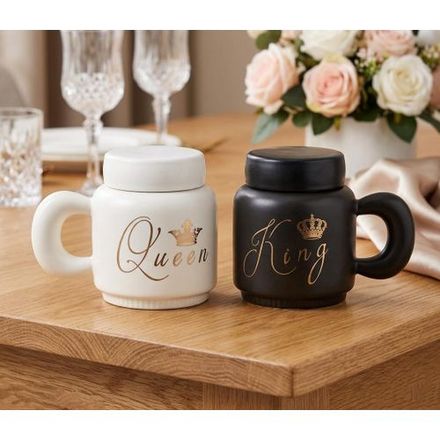 2 Tasses À Café En Céramique “king & Queen ” Coffret Cadeau De Mariage Pour Mariée Et Marié - Matching His Hers Cups - Parfait Pour Lanniversaire, thumbnail 3