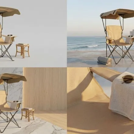 Chaise De Camping Pliante Avec Auvent Pare-soleil – Cadre Aluminium Et Porte-gobelet thumbnail 3