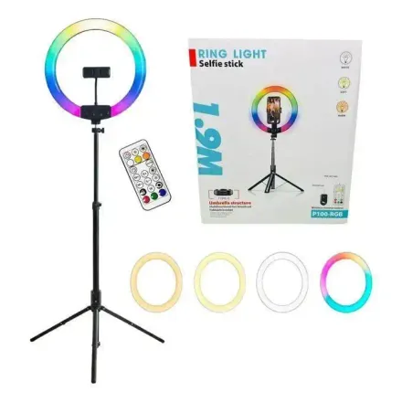 Ring Light Professionnel Rgb Avec Support 1.9m – Lumière Led Réglable Télécommande Incluse, Couleur Et Design Aléatoire thumbnail 2