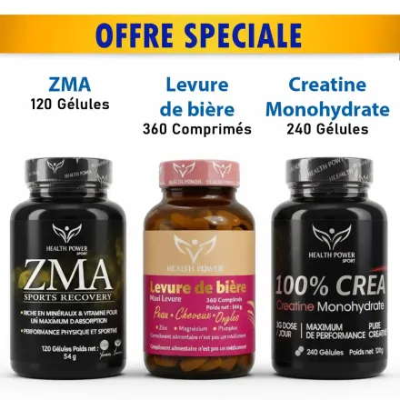 Pack = Zma 120 Gélules + Levure De Bière 360 Comprimés + Créatine Monohydrate 500mg 240 Gélules thumbnail 1