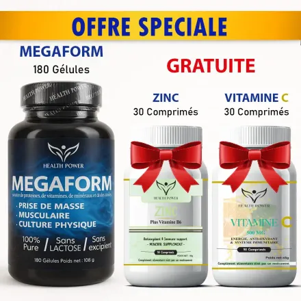 Pack Megaform 180 Gélules + Zinc 30 Comprimés Offert + Vitamine C 30 Comprimés  thumbnail 1