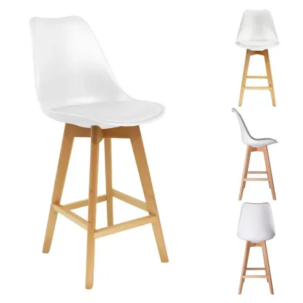 Pack Favela – 4 Tabourets De Bar Blancs & Bois thumbnail 2