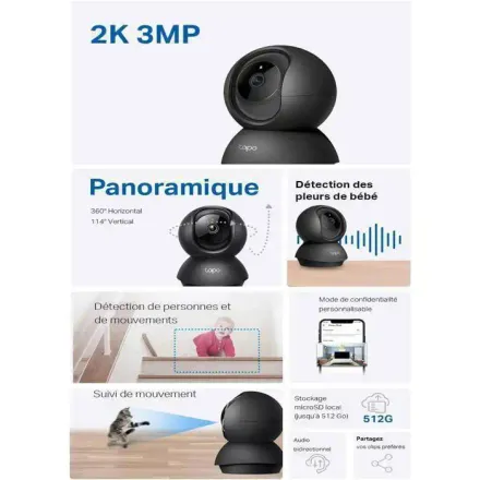 Caméra Surveillance Wifi Intérieure 2k(3mp) 360° - C211 - Vision Nocturne - Détection De Personne - Suivi De Mouvement thumbnail 2