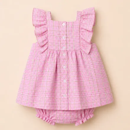 Ensemble Bébé Fille 2 Pièces – Robe À Carreaux Rose & Bloomer Assorti thumbnail 2