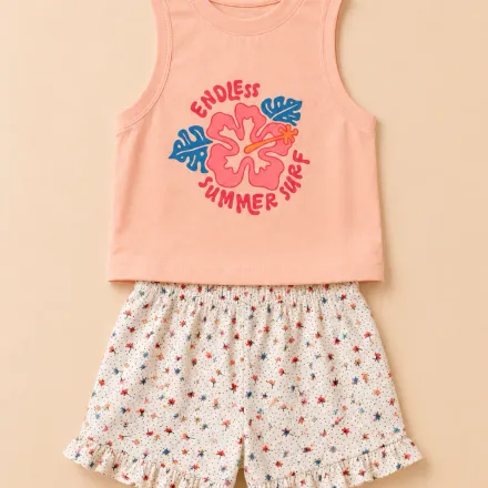 Ensemble Fille 2 Pièces – Débardeur Imprimé & Short Fleuri thumbnail 2
