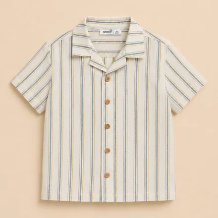 Ensemble Garçon 2 Pièces – Chemise Rayée & Short Beige thumbnail 3