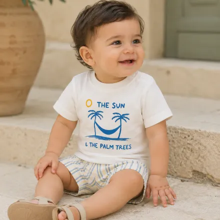 Ensemble Bébé Garçon « The Sun & The Palm Trees » – T-shirt & Short Rayé thumbnail 2
