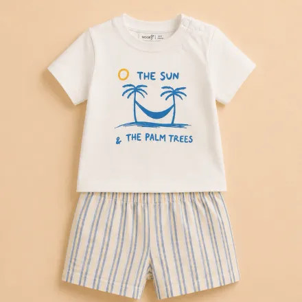 Ensemble Bébé Garçon « The Sun & The Palm Trees » – T-shirt & Short Rayé thumbnail 1