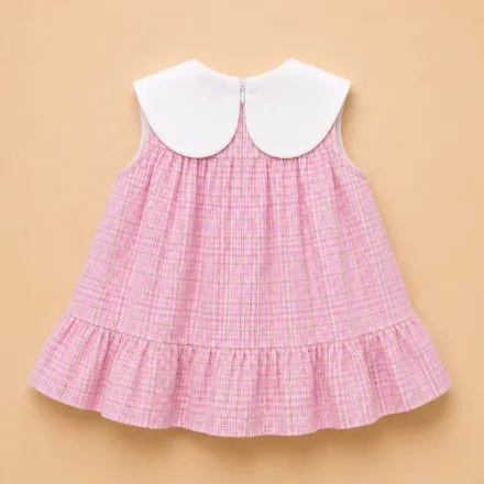Robe Bébé Fille À Carreaux Roses Avec Col Brodé thumbnail 2