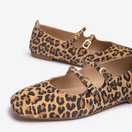 Ballerines Avec Double Boucles En Cuir Imprimé Leopard thumbnail 3