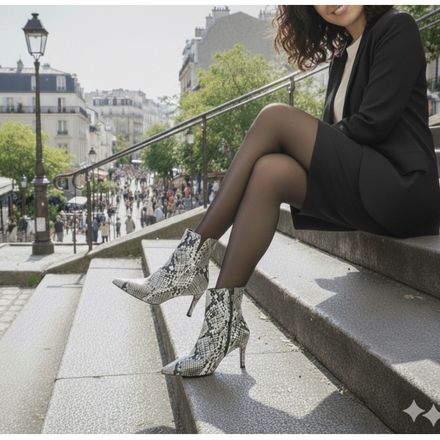 Bottines À Pointe Fine En Cuir Imprimé Reptile thumbnail 3