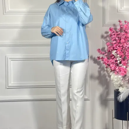 Chemise Bleu Clair À Strass thumbnail 3