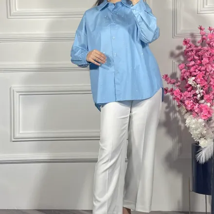 Chemise Bleu Clair À Strass thumbnail 2