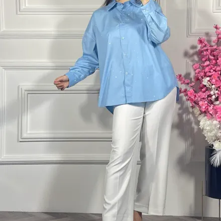 Chemise Bleu Clair À Strass thumbnail 1
