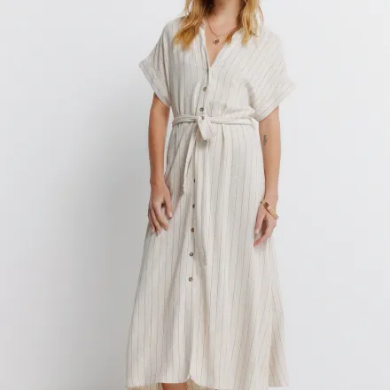 Robe Chemisier Midi En Lin À Rayures thumbnail 2
