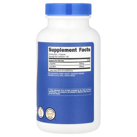 L-arginine & L-citrulline, 120 Capsules thumbnail 2