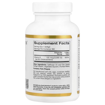 Vitamin D3, 125 Mcg (5,000 Iu), 360 Fish Gelatin Softgels thumbnail 2