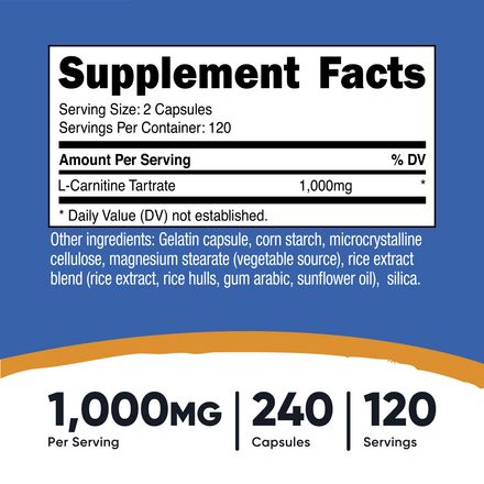 L-carnitine Tartrate, 240 Capsules (500 Mg Per Capsule) thumbnail 3