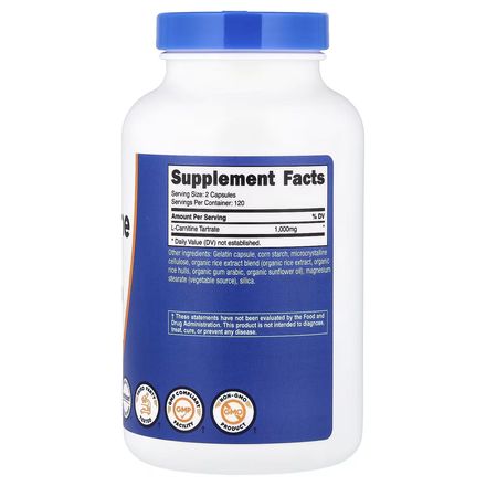 L-carnitine Tartrate, 240 Capsules (500 Mg Per Capsule) thumbnail 2