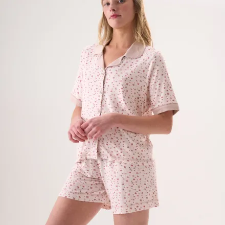 Ensemble De Pyjama 2 Pièces Rose Fleuri En Bambou thumbnail 3