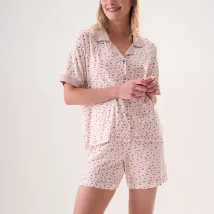 Ensemble De Pyjama 2 Pièces Rose Fleuri En Bambou thumbnail 4