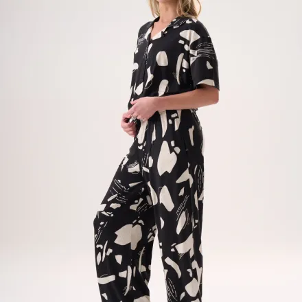 Ensemble Pyjama Noir Imprimé Abstrait thumbnail 2