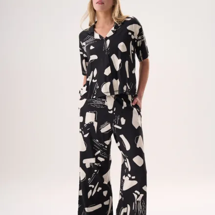 Ensemble Pyjama Noir Imprimé Abstrait thumbnail 4