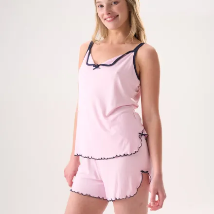 Ensemble De Pyjama Caraco & Short Rose Poudré Finitions Marine thumbnail 4