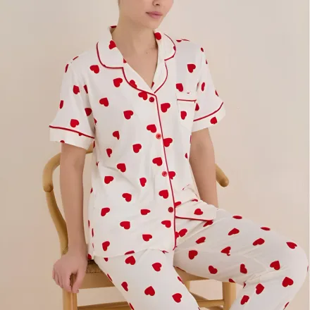 Ensemble De Pyjama Blanc Cœurs Rouges thumbnail 1