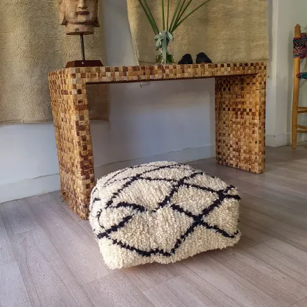 Wool Creamy Floor Pouf thumbnail 3