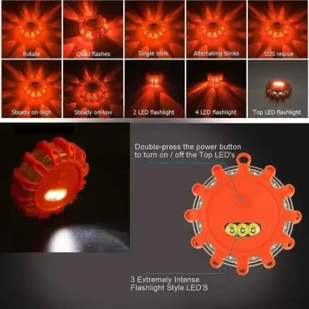 Usb Rechargeable Led Emergency Light Set - Flashing Disc (2 Pieces, Orange Light) thumbnail 4