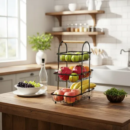 Panier À Fruits En Métal En 3 Niveaux, Portable thumbnail 2
