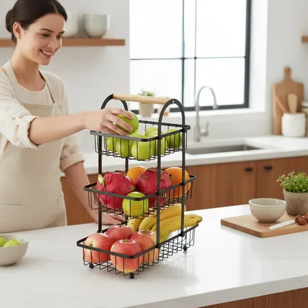 Panier À Fruits En Métal En 3 Niveaux, Portable thumbnail 3