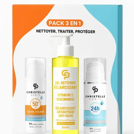 Coffret 3 En 1 : Gel Nettoyant Éclaircissant 200ml, Crème Antitaches Dépigmentante 50ml, Écran Protection Invisible 50ml thumbnail 1