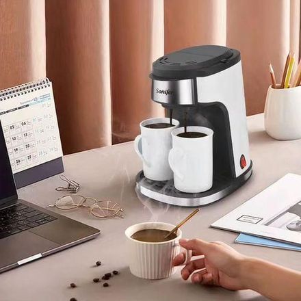 Machine À Café Électrique 450 W – Double Tasse, Filtre Réutilisable, 240 Ml – Préparer 2 Tasses En Quelques Minutes thumbnail 2