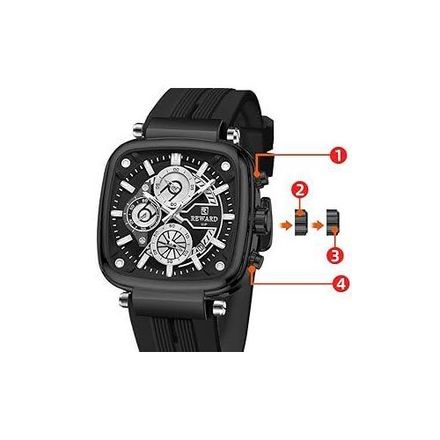 Montre Carrée Bracelet Silicone Calendrier Chronographe Mode Sport Montre Quartz thumbnail 2