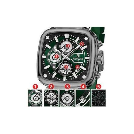 Montre Carrée Bracelet Silicone Calendrier Chronographe Mode Sport Montre Quartz thumbnail 2