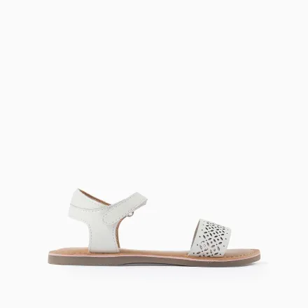 Leather Sandals With Mosaic Laser Cut Strap For Girls thumbnail 1