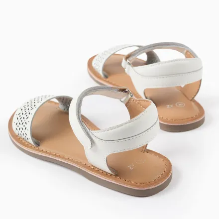 Leather Sandals With Mosaic Laser Cut Strap For Girls thumbnail 3