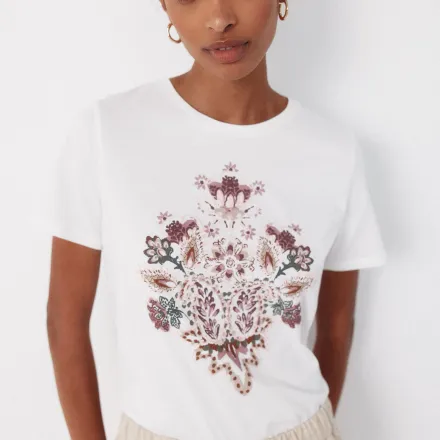 T-shirt Imprimé Fleurs Placé thumbnail 2