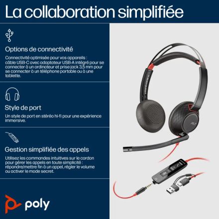 Micro-casque Blackwire 5220 Stéréo Usb-c + Connexion 3,5 Mm + Adaptateur Usb-c/a (8x231aa) thumbnail 4