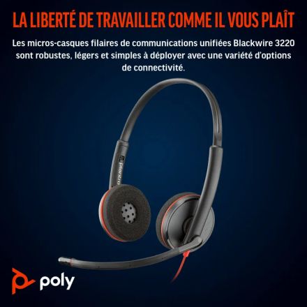 Micro-casque Blackwire 3220 Stéréo Usb-c + Adaptateur Usb-c/a - (8x228aa) thumbnail 2