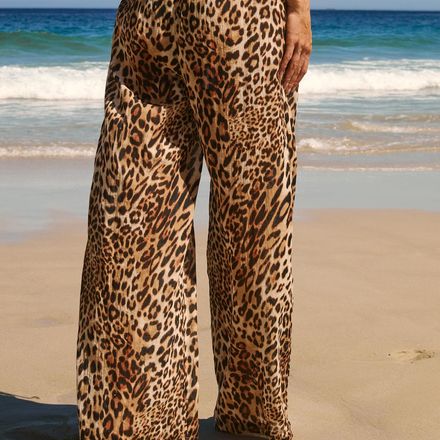 Pantalon Fluide Élastiqué En Coton À Imprimé Léopard thumbnail 4