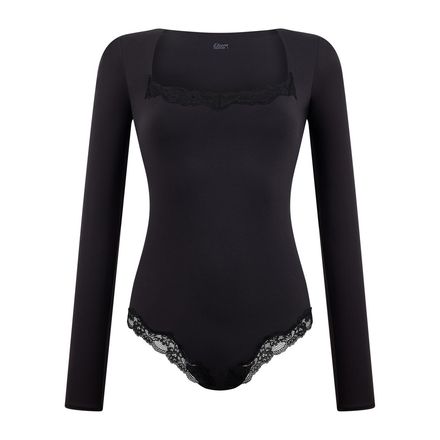 Body Manches Longues En Microfibre Et Dentelle thumbnail 1