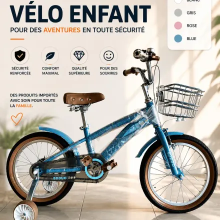 Vélo Enfant Bdduo Roues Stabilisatrices, Panier Avant, Hauteur Ajustable thumbnail 2