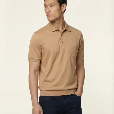 Puglia Polo Shirt – Sand – 100% Fil Décosse Cotton thumbnail 4