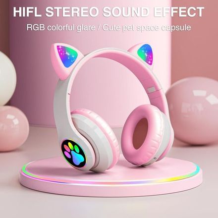 Casque Bluetooth Sans Fil STN28 - Design Oreilles de Chat Lumineuses (Couleur Aléatoire) thumbnail 3