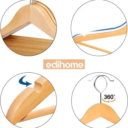 Lot De 120 Cintres En Bois De Dérable Avec Crochet Métallique – Marron thumbnail 4